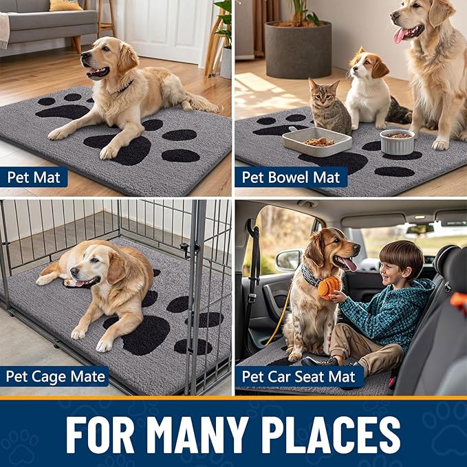 Smiry Dog Door Mat for Muddy Paws, Absorbs Moisture and Dirt, Low-Profile Entryway Mat with Non-Slip Backing, Entry Indoor Outdoor Doormat for Inside Floor (59x35 Inches, Grey, Paw) - Image 9