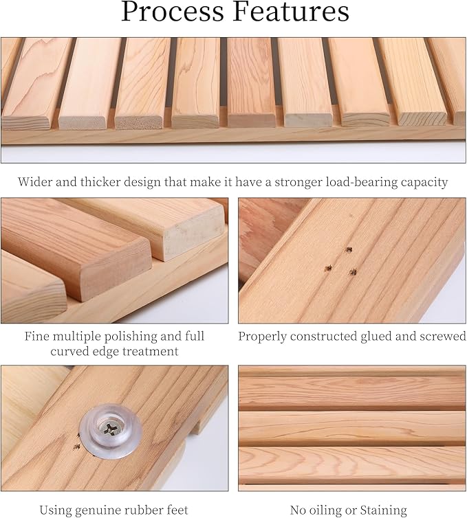 bingaai Cedar Wood Shower Mat, Cedar Wooden Bath Mats, Small Wood Bath Mat 20 x 13 in, Shower Stall Mat Non-Slip for Bathroom Bathtub Spa Sauna Garden Home, Wooden Floor Mat for Indoor and Outdoor - Image 4