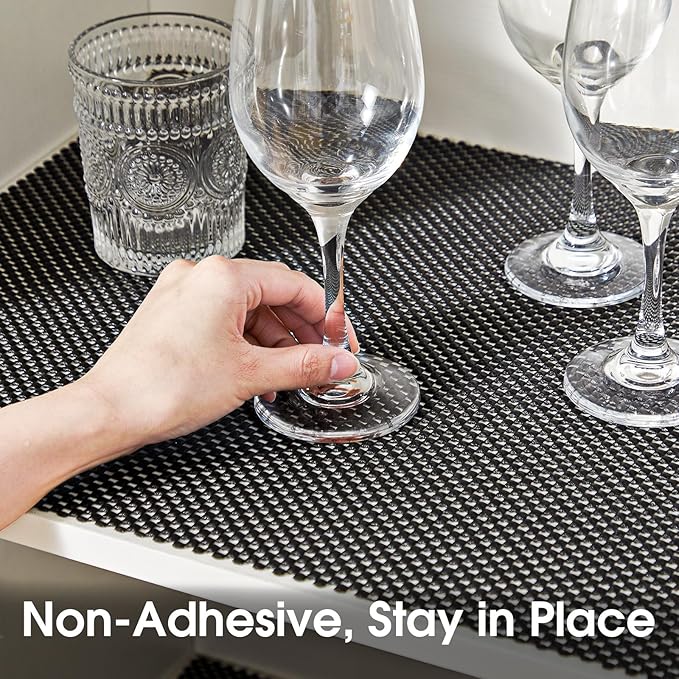 Shelf Liner for Kitchen Cabinet, Drawer Liners Non Slip Non Adhesive Thick Mat, Breathable Dresser Pantry Bathroom Protector, Black, 12" x 360" - Image 2