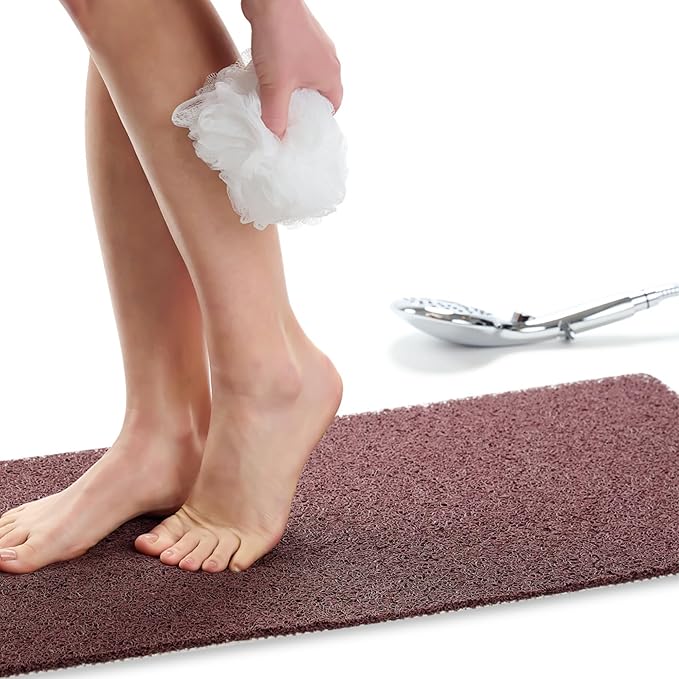 Non Slip Bathtub Mat Shower Mat for Tub - Loofah Bath Mats for Bathroom - 31x16 Bathtub Floor Mat - Textured Anti Slip Bath Mat Without Suction Cups - Secure Mat for Wet Areas (31x16 Brown) by ENKOSI