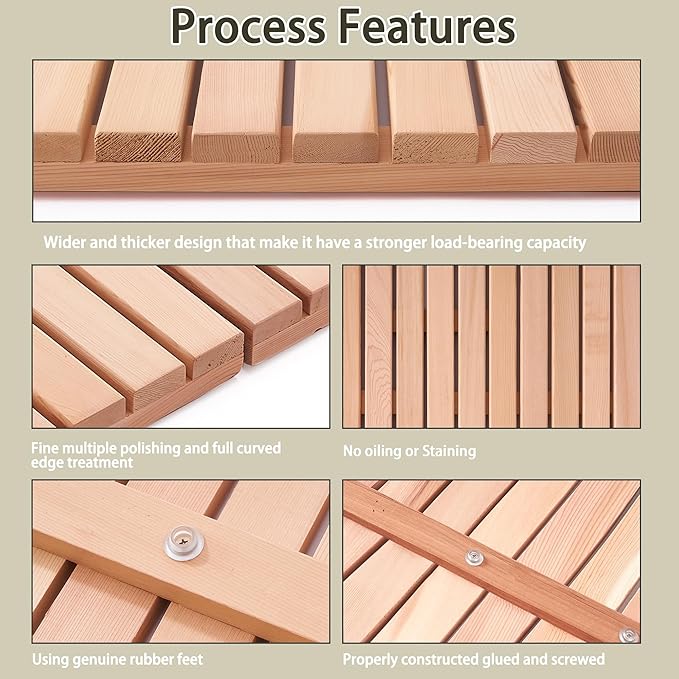 bingaai Cedar Wood Shower Mat 36" × 36" Square, Cedar Wooden Bath Mats, Wood Bath Mat for Inside or Outside Shower, Cedar Sauna Floor Mat Large,Non-Slip Shower Platform - Image 3