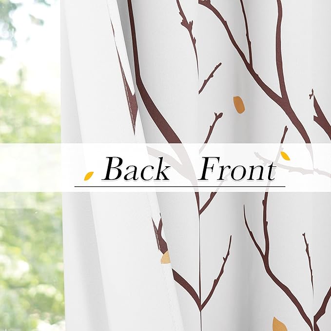 NICETOWN Room Darkening Curtains Branch Pattern for Bedroom, Grommet Top Plant Blackout Window Treatments with Petals Casual & Natural Style for Living Room, Tan, W52 x L84, 1 Pair - Image 7