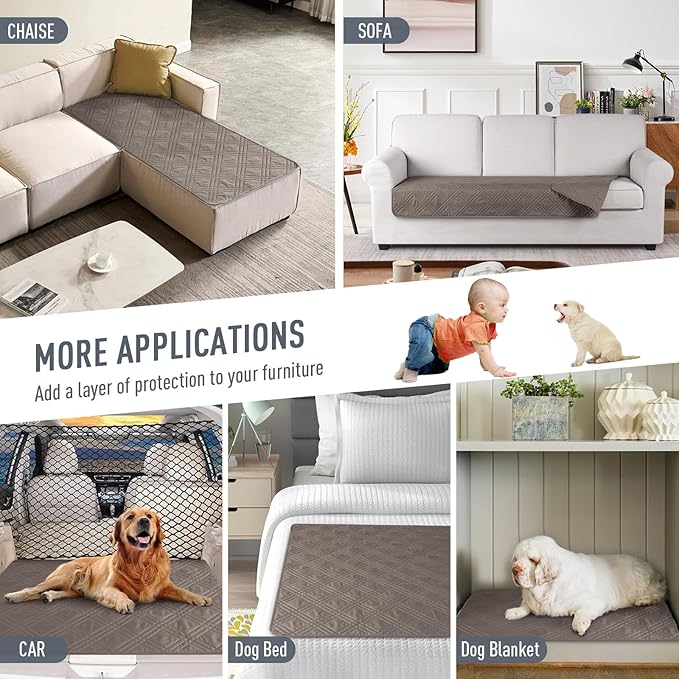 TAOCOCO 100% Waterproof Reversible Couch Seat Cover for Dogs & Pets - Chaise, Sectional & U Shape Sofa Furniture Protector - Taupe - Image 5