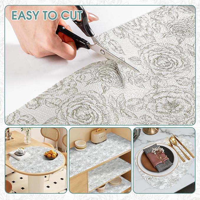 Drawer and Shelf Liner, Non-Slip Kitchen Cabinet Liners Non-Adhesive Thick Strong Grip Waterproof Washable Mats Protect Dresser Shelves Cupboard Bathroom Cabinets, Rose, 18 in X 20 FT - Image 4