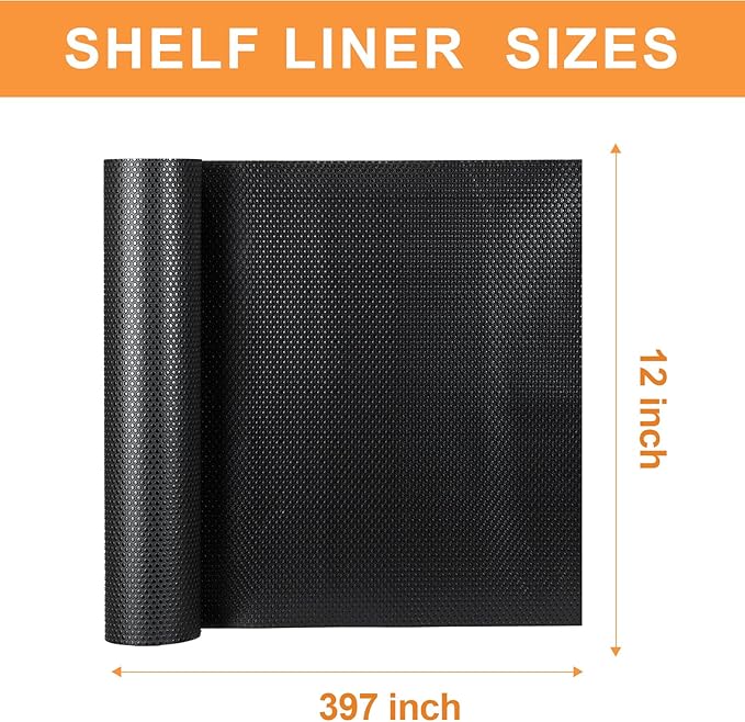 FLPMIX Black Shelf Liner 12 inch Wide: Easy to Cut Kitchen Cabinets Drawer Liner - 12" x 396 Inch EVA Waterproof Pantry Cupboard Liners - Image 8