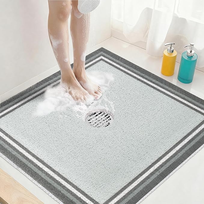 Square Shower Mat Non Slip: 24x24 Inch Extra Large Shower Mats for Inside Shower, Anti Slip Shower Floor Mat, Loofah Shower Stall Mats for Elderly, Non Slip Shower Mat with Drain Hole in Middle by KAZOLEN