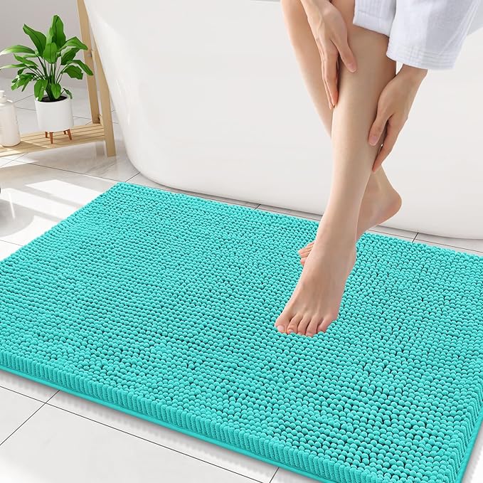 Smiry Luxury Chenille Bathroom Rugs 34x21, Extra Soft and Absorbent Shaggy Bath Mat, Machine Washable, Non-Slip Plush Carpet Runner for Tub, Shower, and Floor, Home Decor Accessories, Turquoise by Smiry
