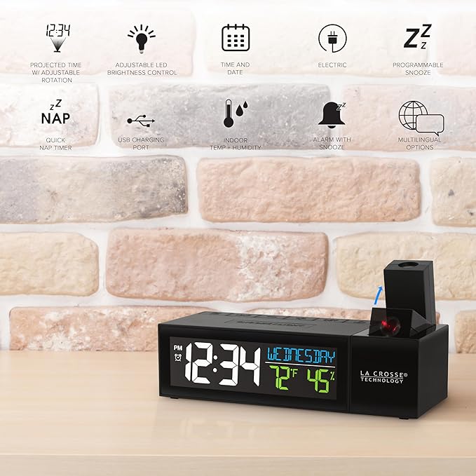La Crosse Technology 616-1950-INT Pop-Up Bar Projection Alarm Clock with USB Charging Port - Image 5