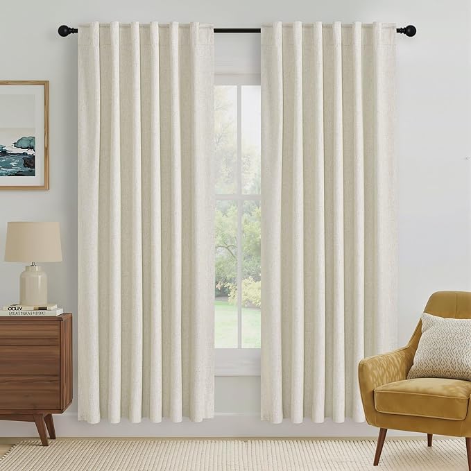 RYB HOME Natural Linen 100% Blackout Curtains for Bedroom 72 Long 52 Width, Linen Blackout Curtains Privacy Protection& Thermal Insulated for Sliding Door/Living Room, 2 Panels by RYBHOME