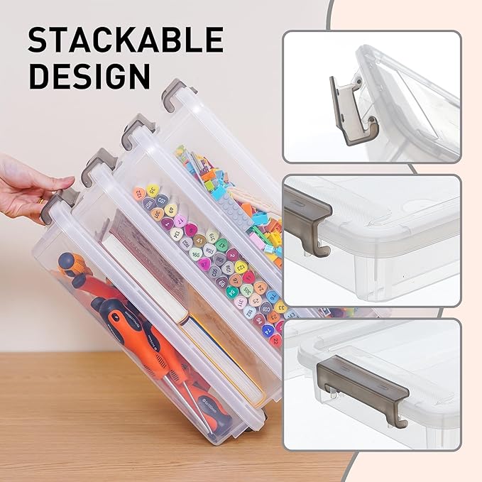 Citylife 3 PCS Plastic Storage Bins with Latching Lids Portable Project Case Clear File Box Stackable Storage Containers for Organizing B5 Paper, Photo, Document, Scrapbook - Image 3