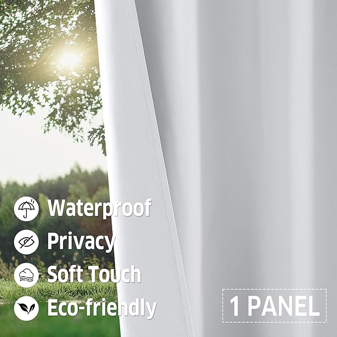 RYB HOME Outdoor Curtains for Patio Waterproof Tab Top Block Sunlight Thermal Insulated Privacy Assured Thick Outside Curtains for Deck, Balcony, Pool, W52 x L90, Greyish White, 1 Panel - Image 5