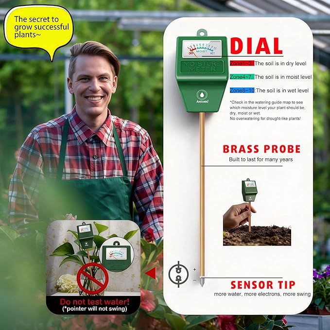 Antonki 2 Pack Soil Moisture Meter, Plant Water Meter for Gardening,Farming, Soil Tester Hygrometer Sensor for Indoor Outdoor House Plants, Flower, Lawn- No Battery Required - Image 4