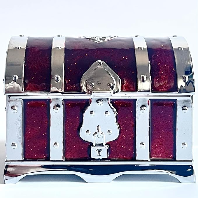 Retro Jewelry Box Arched Vintage Rectangular Metal Chest Necklace Ring Earrings Storage Case for Women Girls (Chrome Transparent Red, S) - Image 4