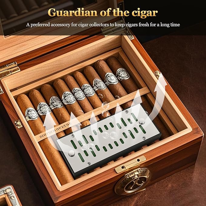 High-end Cigar Humidifier, Rectangular Cigar Humidifier Regulator with Manual Humidity Control Function, Cigar's Guardian Expert to Keep Cigars Fresh (Silver) - Image 7