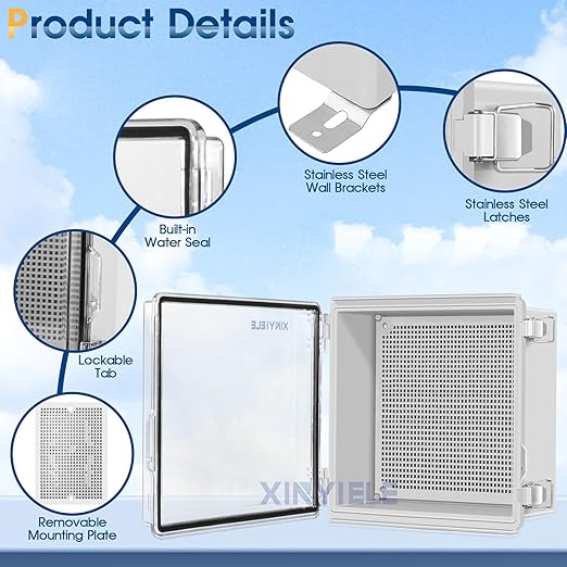 Waterproof Outdoor Project ABS Plastic Junction Box IP67 Weatherproof Dustproof Enclosure with Hinged Cover, Mounting Plate,Wall Brackets for Power Project (Clear, 11.8"x11.8"x7.1") - Image 3