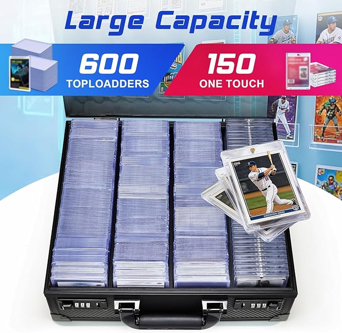 Card Storage Box for 3" x 4" 35pt Toploaders, Sports Cards Case with Lock, Trading Card Storage Box Holds 600+ Top Loaders or 150 Magnetic Holders, Card Collection Box for Collectors - Image 3