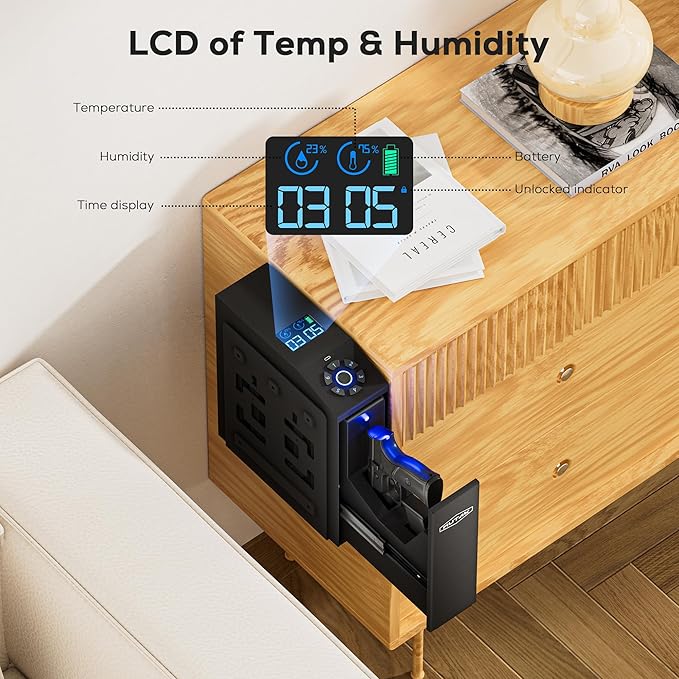 Biometric Gun Safe for Handgun with LCD Screen for Nightstand, Desk, Bed Side,Truck - Auto Sliding Door Hand Gun Safe for Pistol with APP/Fingerprint/PIN Code/KEY - Image 7