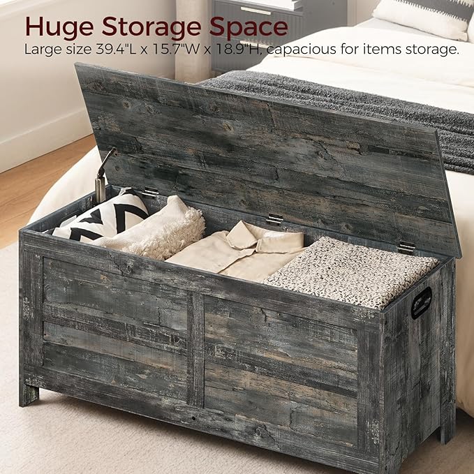 Storage Chest, 39.4” Large Toy Chest, Entryway Storage Trunk, Storage Bench with Safety Hinge, Entrance Bench for Living Room, Entrance, Bedroom, Vintage Gray SCRP48301 - Image 6