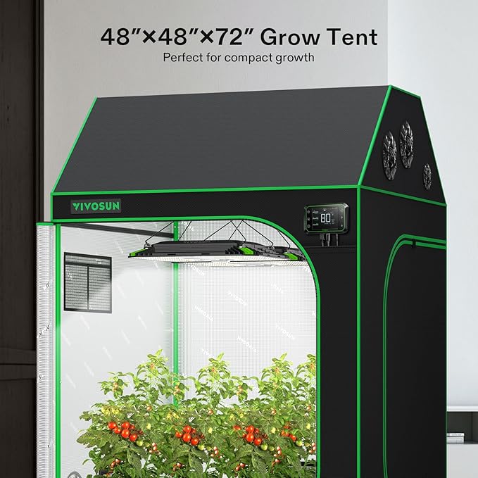 VIVOSUN R446 4x4 Grow Tent, 48"x48"x72" Roof Cube Tent with Observation Window and Floor Tray for Hydroponics Indoor Plant for VS4000/VSF4300 - Image 9