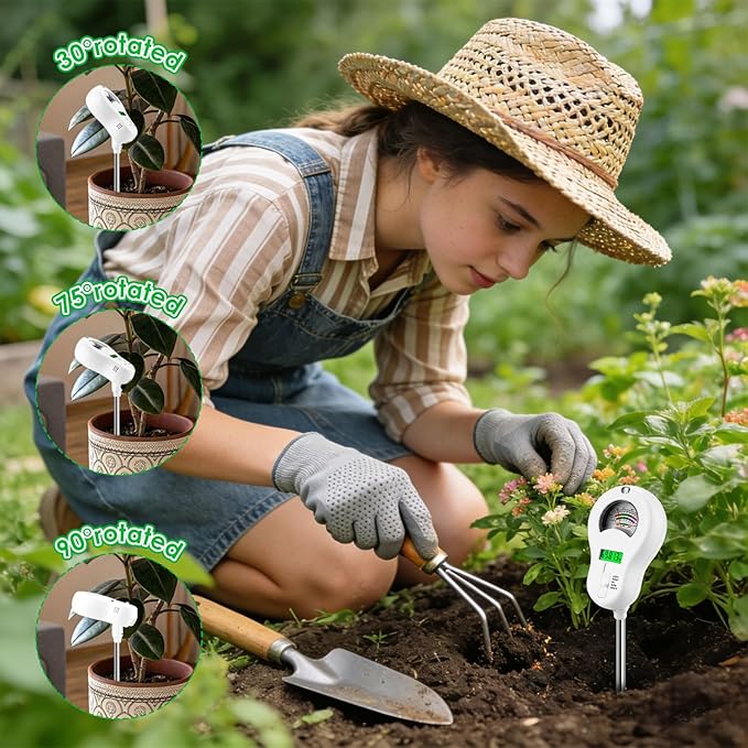 6-in-1 Soil Test Kit with 3 Replaceable Probes, Soil Tester for Gardening, Plant Water Meter, Soil pH Tester for Soil Fertilizer, Sunlight & LCD Display Air Temperature Humidity Sensor - Image 2