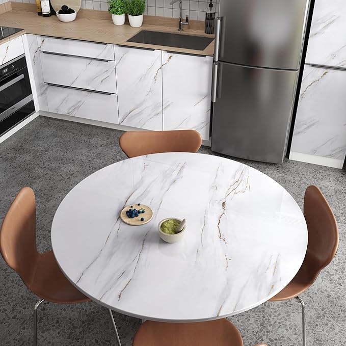 354.3"x31.5" Wide White Marble Countertop Contact Paper Peel and Stick Kitchen Countertops Vinyl Wrap Waterproof Thick Marble Wallpaper for Bedroom Bathroom TV Wall Backdrop Living Room Shower - Image 3
