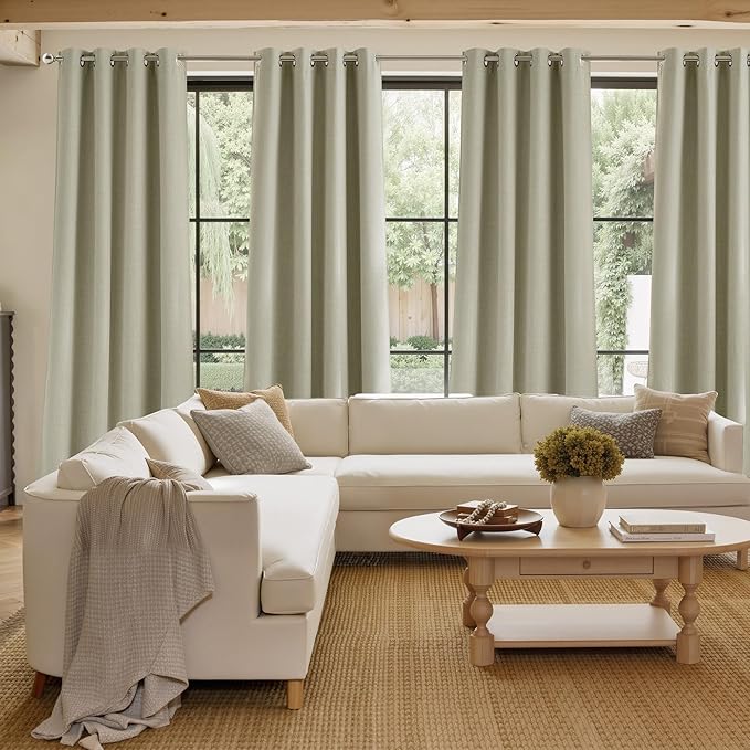 NICETOWN Beige Faux Linen Room Darkening Rod Pocket Curtains 63 inch Length, W42 x L63, Light Blocking Thermal Insulated Noise Reducing Drapes for Bedroom Living Room Farmhouse Decor, 2 Panels - Image 4