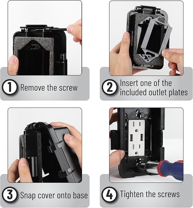 Bates- Outdoor Outlet Cover Weatherproof, Black 1-Gang Outdoor Electrical Outlet Cover Box with Mounting Hardware, Horizontal/Vertical Use - Image 8