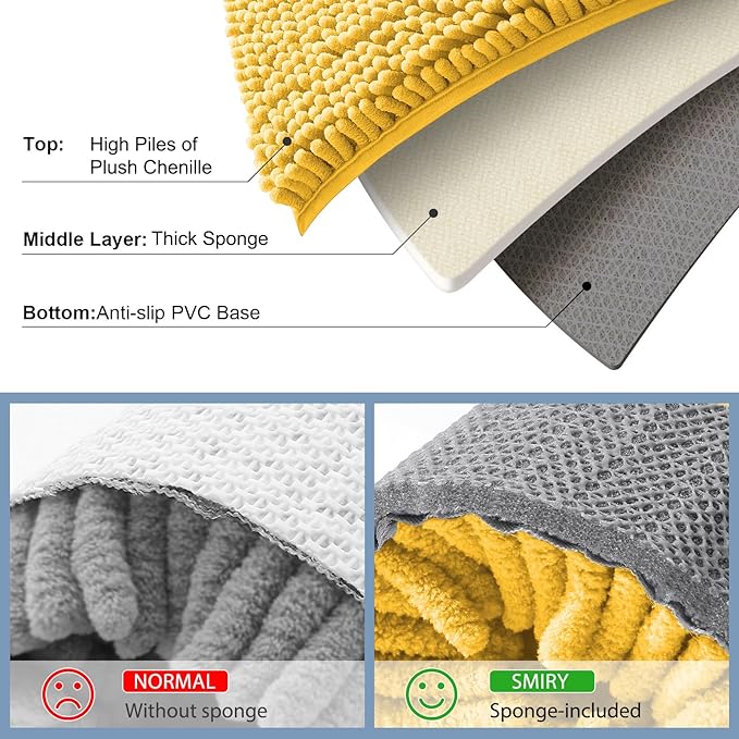 Smiry Luxury Chenille Bathroom Rugs 34x21, Extra Soft and Absorbent Shaggy Bath Mat, Machine Washable, Non-Slip Plush Carpet Runner for Tub, Shower, and Floor, Home Decor Accessories, Yellow - Image 5