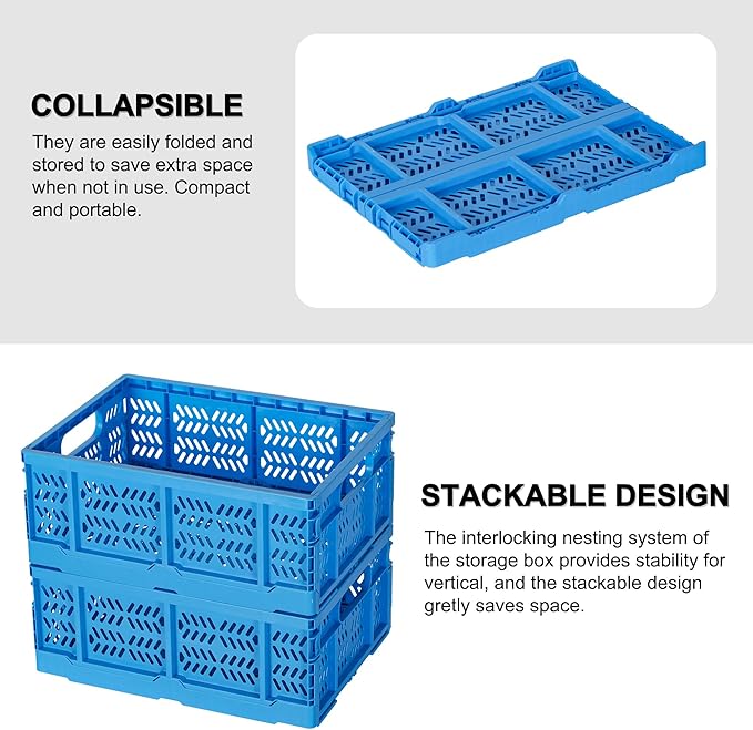 Heavy Duty Plastic Milk Crates for Storage, 4-Pack Stackable Storage Bins for Organizing, Collapsible Storage Basket with Handle for Groceries, Suitable for Home Office School Store, Blue - Image 4