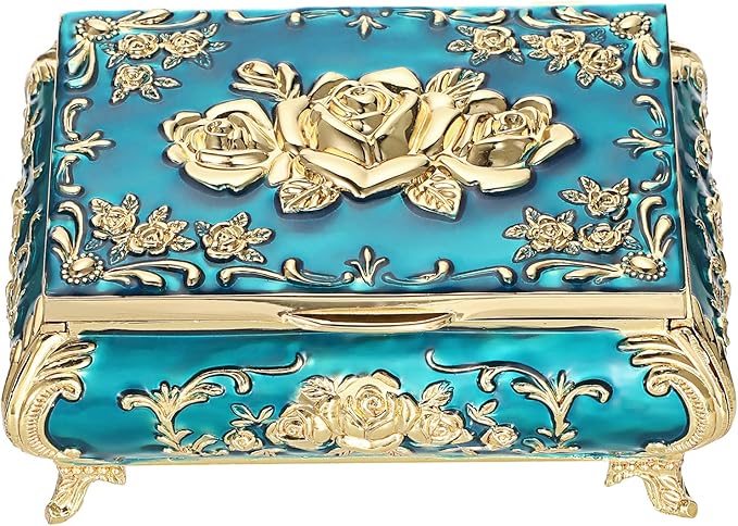 Hipiwe Vintage Metal Jewelry Box Small Treasure Chest Case Trinket Organizer Earrings Necklace Bracelet Storage Box Ring Box Holder Keepsake Box for Women by Hipiwe