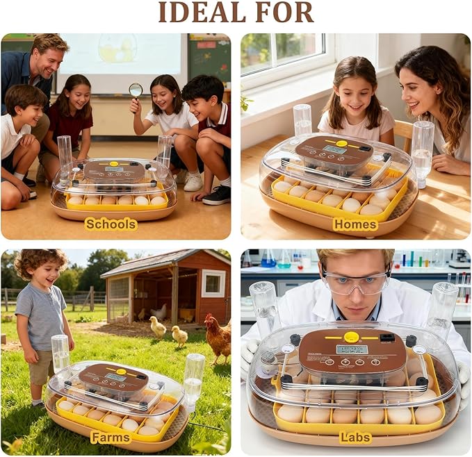 Smart 24-Egg Incubator for Hobbyists, Full-Stage Adaptive Humidity (Dual-Bottle) & Temp Control, Custom-Interval Auto Turn & Auto Stop, Preset Incubation Days, Adjustable Egg Spacing - Image 8