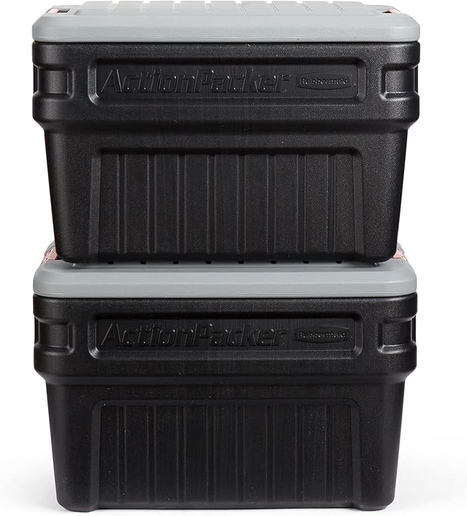 Rubbermaid ActionPacker️ 24 Gal Lockable Storage Box Pack of 2, Outdoor, Industrial, Rugged, Grey and Black - Image 2