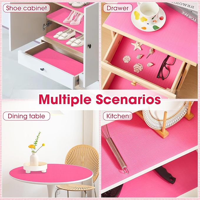 Drawer and Shelf Liner, Non-Slip Kitchen Cabinet Liners Non-Adhesive Thick Strong Grip Waterproof Washable Mats Protect Dresser Shelves Cupboard Bathroom Cabinets, Fuchsia, 12 in X 20 FT - Image 9