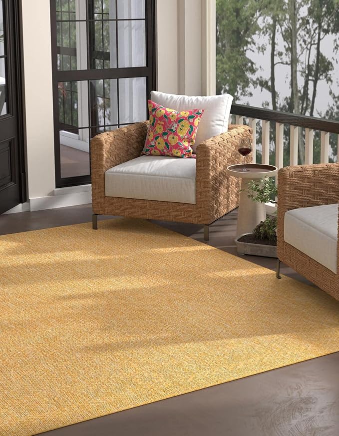 Unique Loom Collection Casual Transitional Solid Heathered Indoor/Outdoor Flatweave Area Rug (10' 8" Square, Corn Harvest Yellow) by UniqueLoom