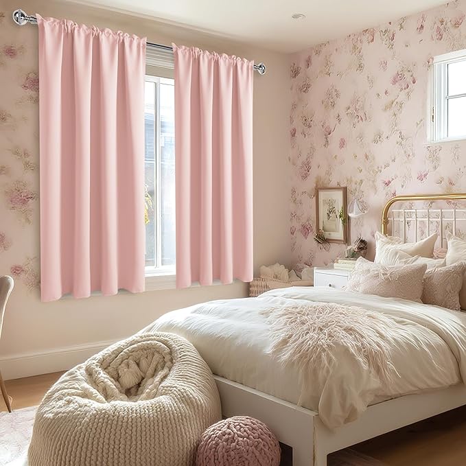 DWCN Blackout Curtains – Thermal Insulated, Energy Saving & Noise Reducing Bedroom and Living Room Curtains, Blush Pink, W 42x L 45 Inch, Set of 2 Rod Pocket Curtain Panels - Image 2