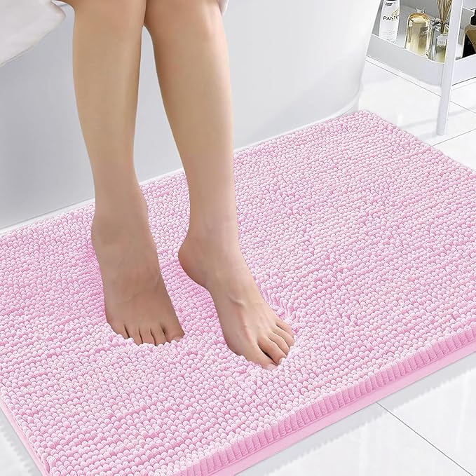 Smiry Luxury Chenille Bathroom Rugs 36x24, Extra Soft and Absorbent Shaggy Bath Mat, Machine Washable, Non-Slip Plush Carpet Runner for Tub, Shower, and Floor, Home Decor Accessories, Pink by Smiry