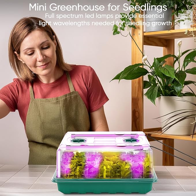 48 Cells Seed Starter Tray with Grow Light, Seed Starter Kit with Adjustable Humidity Dome, Seed Starting Trays Plant Starter Kit for Seeds Growing Starting, Indoor Gardening, Greenhouse - Image 2