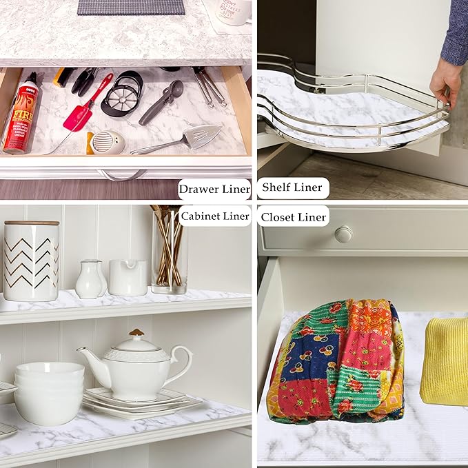 Shelf Liners for Cabinets 15 Inch Wide X 20 Ft Non Slip Waterproof Drawer Cupboard Liner Strong Grip Non Adhesivepantry Shelf Closet Liner for Kitchen Bathroom Refrigerator Dresser Drawer Mat Marble - Image 6