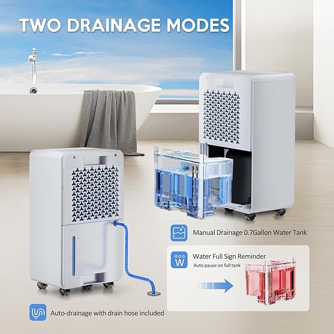 2500 Sq.Ft Dehumidifiers with Drain Hose, Max 42 Pints, Intelligent Humidity Control, 24H Timer, 3 Modes, Child Lock, Auto Defrost, Ideal for RV, Bathroom, Bedroom - Image 6