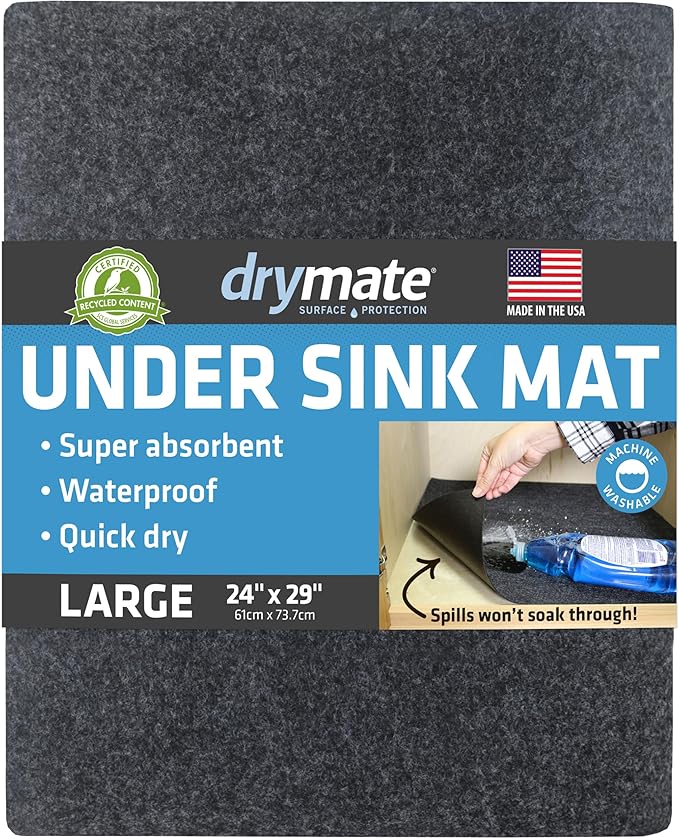 Drymate Premium Under Sink Mat, Waterproof Cabinet Protection Mats for Kitchen & Bathroom, Absorbent Shelf Liners, Slip-Resistant, Non-Adhesive, Machine Washable (USA Made)(24”x29”)(Charcoal) by Drymate