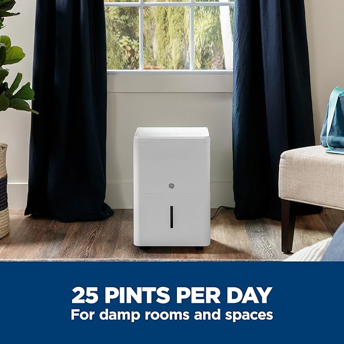 GE Portable Dehumidifier 25 Pint, Perfect for Bedroom, Basement & Garage or Rooms up to 1500 Sq Ft, Ideal for High Humidity Areas, Complete with Empty Bucket Alarm & Clean Filter Alert - Image 4