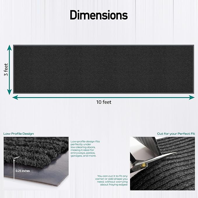 MaxMat® Commercial Grade Entry Mat - Heavy Duty, Large Sizes, Indoor/Outdoor, Waterproof, Low-Profile Door Mat (3 x 10 Feet, Black, MXM-RIB0310BK) - Image 2