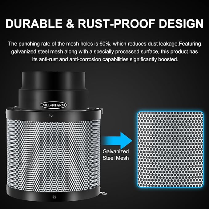 MELONFARM Air Filtration Kit 6", Built-in 14cm Fan Low Nois Carbon Filter with 12-Speed Controller, 8' Ducting, Cooling & Ventilation System for Grow Tents, Indoor Gardening, Hydroponics - Image 3