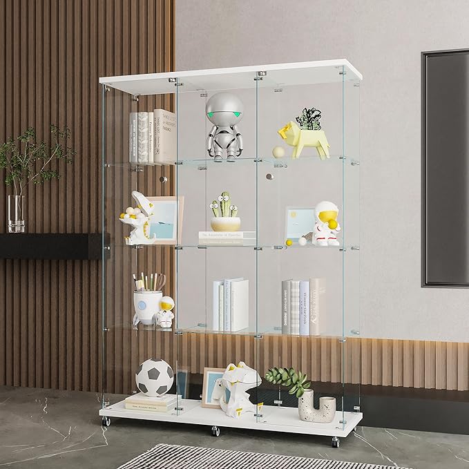 Yoluckea 4 Shelves Glass Display Cabinet Extra Large, Curio Collection Glass Display Case for Home Office, Floor Standing Bookshelf Corner Cabinet for Book Toys Glory (White) - Image 3