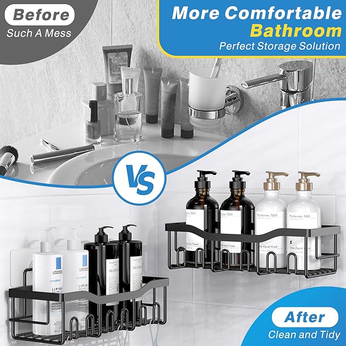 Shower Caddy 2 Pack,Adhesive Shower Organizer for Bathroom Storage&Home Decor&Kitchen organizers and storage,No Drilling,Large Capacity,Rustproof Stainless Steel Bathroom Organizer,Bathroom Decor Sets - Image 3