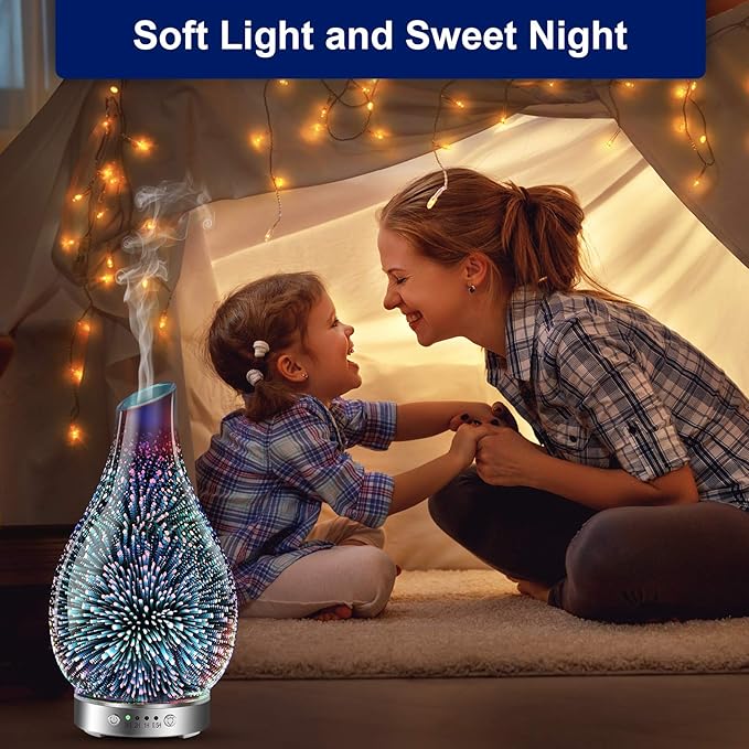 MAXWINER Essential Oil Diffusers Ultrasonic 3D Glass Aromatherapy Diffuser, Auto Shut-Off, Timer Setting, 7 Colors LED Lights Changing for Home, Office, Spa 120ml - Image 5