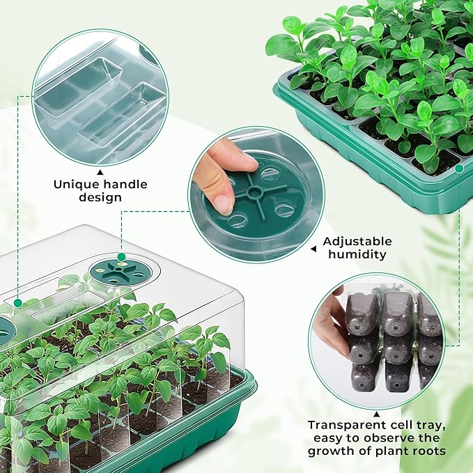 192 Cells Seed Starter Tray, 4 Packs Seed Starter Kit with Humidity Vented Domes and High Lid, Germination Kit for Indoor Greenhouse Seed Starter - Image 2