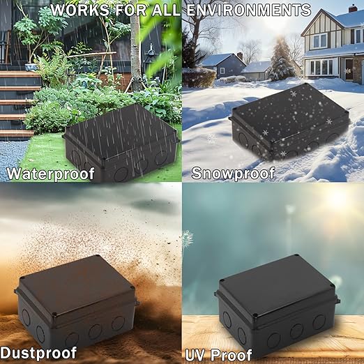Junction Box, 2Pcs Reserved Holes Electrical Boxes Waterproof IP65 ABS Plastic Electrical Power Cord Enclosure Project Box Black 5.9 x 5.9 x 2.8 inch(150x150x70mm) - Image 6