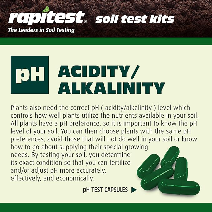 Rapitest Soil Test Kit for Gardens, Vegetables, Flowers and Lawns. USA designed and assembled soil tester completely, quickly and accurately measures/analyzes soil pH acidity and garden nutrients. - Image 6