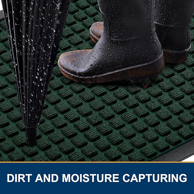 Smiry Front Door Mat Outside Entrance, Heavy Duty Natural Rubber Doormat, Non Slip Trap Dirt and Moisture Easy Clean, Low Profile Welcome Floor Mats for Indoor Outdoor Entry, 29.5x17 Inch, Black Green - Image 2